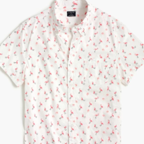 J. Crew Mercantile Flex White Flamingo Short Sleeve Mens Shirt Size L - Picture 1 of 1